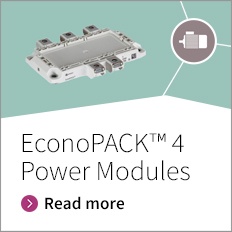 Promotion banner for EconoPACK 4 power modules - Rugged mechanical design with ultrasonic welded and injection-molded screw terminals