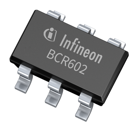 The linear LED controller ICs BCR601 and BCR602 operate with an external driver transistor, either an NPN bipolar transistors or an N-channel MOSFET to support a wide LED current and power range.