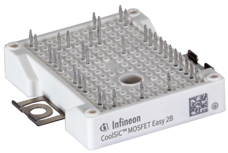 The new CoolSiC Easy 2B widens the power range of modules in half-bridge topology with an on-resistance (RDS(ON)) per switch to only 6 mΩ. This is a benchmark performance for devices in Easy 2B housing.